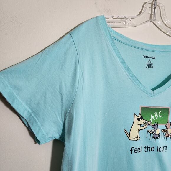 Teddy the Dog Feel the learn teachers graphic vneck short sleeve tshirt woman 16 - Picture 6 of 7